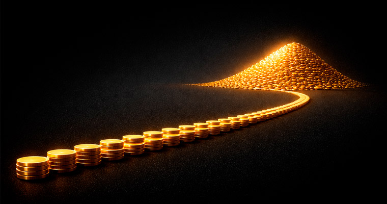 Three coin stacks showing how 0%, 1%, and 3% house edge accumulate differently