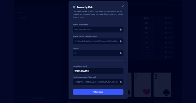 Provably fair video poker deck verification concept