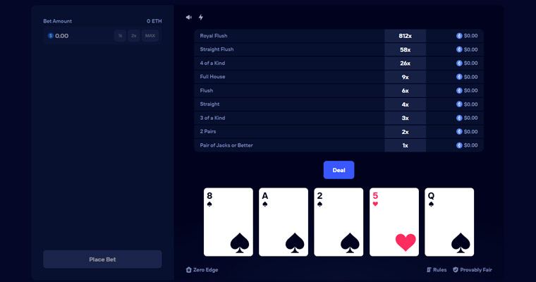 Video poker at duel casino